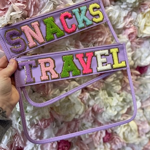 Custom Patch Transparent Clear Cosmetic Toiletry Bag Chenille Pouch Hen Make Up Bag Travel Bag Snacks Gift For Her Stuff Personalised