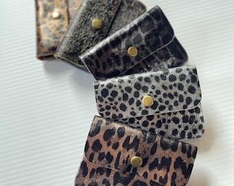 Small Leather Leopard Print Coin Purse, Soft Italian Leather, Card Holder, Change Purse