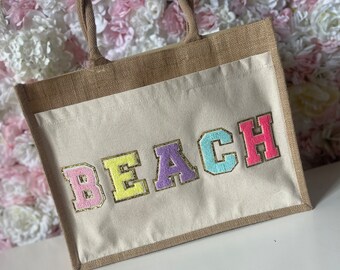 Personalised BEACH Jute Bag - Reusable Tote - Shopper - Teacher - Stuff - Gift - Shopping Bag - Gifts For Her