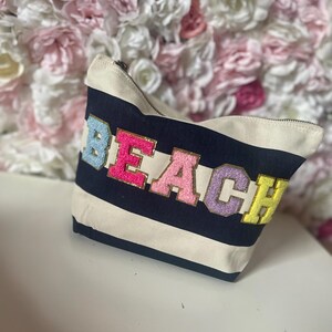 Personalised Canvas Pouch - Cosmetic -Toiletry Bag - Chenille Patch - Hen - Make Up Bag - Travel Bag - Gift For Her - Stuff - Personalized
