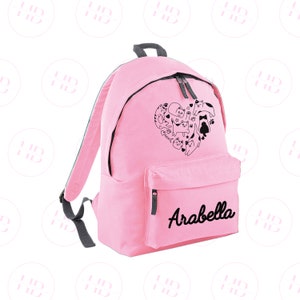 Personalised Backpack Cat Heart Silhouette With Any Name in Black Customised Bags Kids Preschool Nursery Travel Rucksack Back to School