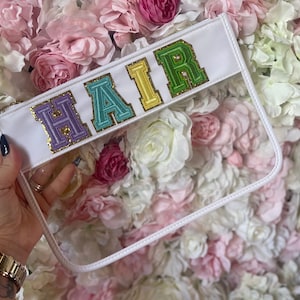 Custom Patch Transparent Clear Cosmetic Toiletry Bag Chenille Pouch Hen Make Up Bag Travel Bag Snacks Gift For Her Stuff Personalised