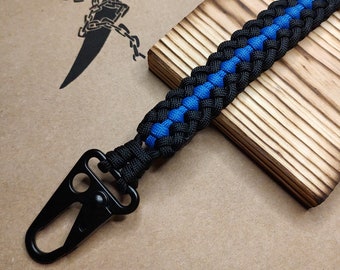Thin Blue Line Paracord Keychain Blueline Carry Handle Tactical Lanyard Duty Keychains Police Officer Veteran Made Key Chains Carabiner