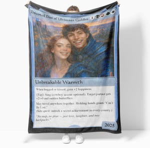 Custom MTG Style Magic Blanket- Magic The Gathering personalized keepsake card, gift for him, anniversary gift, birthday gift, wedding gift