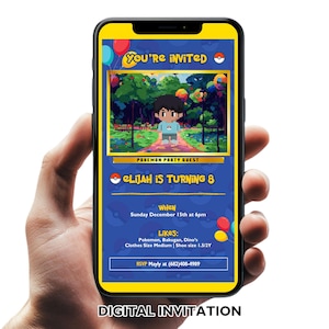 Poke-verjaardagskaart, bewerkbare Poke Card-uitnodiging, Poke-verjaardagsuitnodiging, uitnodiging voor verjaardagsfeestje,