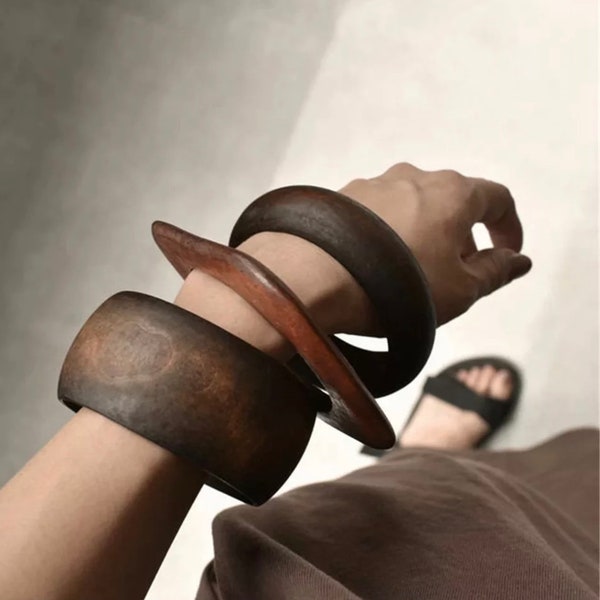 Wood bangles bold chunky stacking designer handcrafted wood bracelets