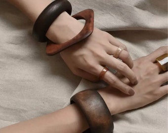 Wood bangles bold chunky stacking designer handcrafted wood bracelets