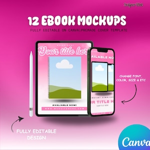 12 modelli di ebook, modelli di mockup di libri, volantini, mockup, modello, modello modificabile Canva, modello di quaderno, modello di ebook, mockup