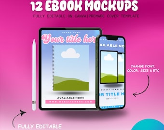 Blue Ebook Mockup Templates, Canva Editable Design (Digital Download)