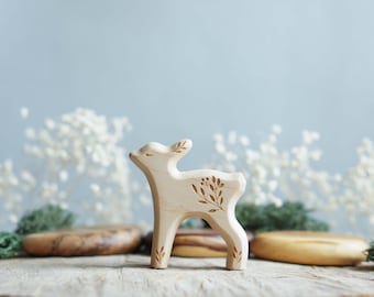 Wooden deer figurine - Fawn wooden figurine -  Forest animals figurines set - Wooden figurine nursery decor - Made in the U.S.A