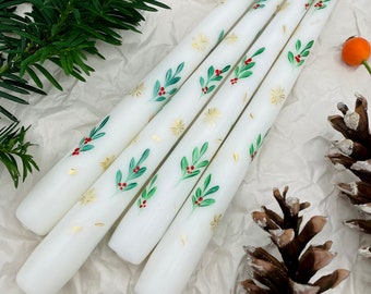 Set of 2 Hand Painted Christmas Candles, Christmas Candlestick, Taper ...