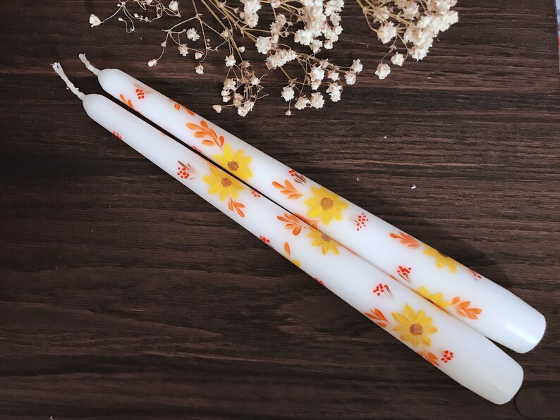 Set of 2 Hand Painted Taper Candles Autumn Taper Candles Etsy