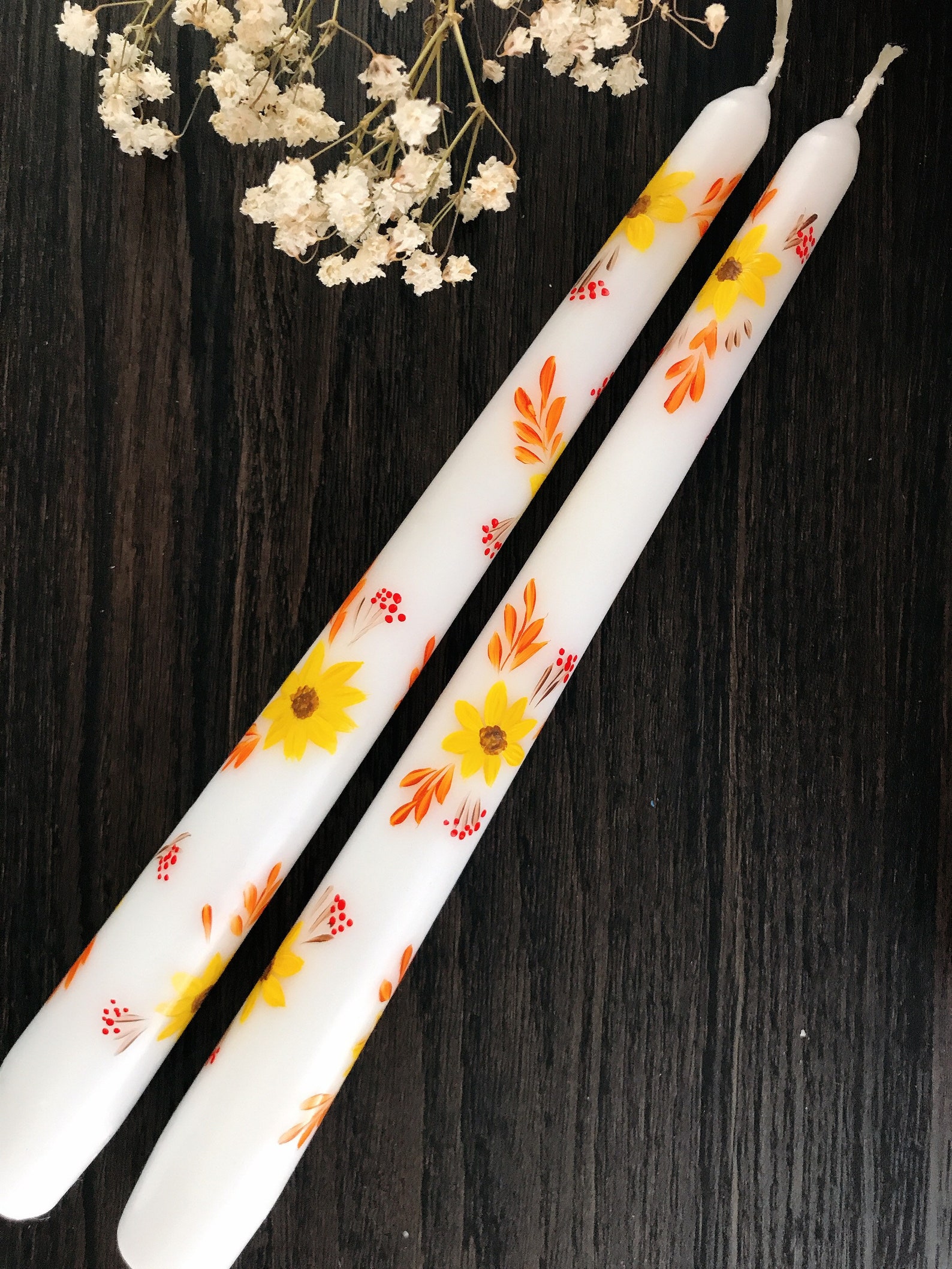 Set of 2 Hand Painted Taper Candles Autumn Taper Candles Etsy