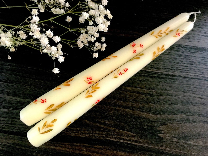 Set of 2 Hand Painted Taper Candles Autumn Taper Candles Etsy