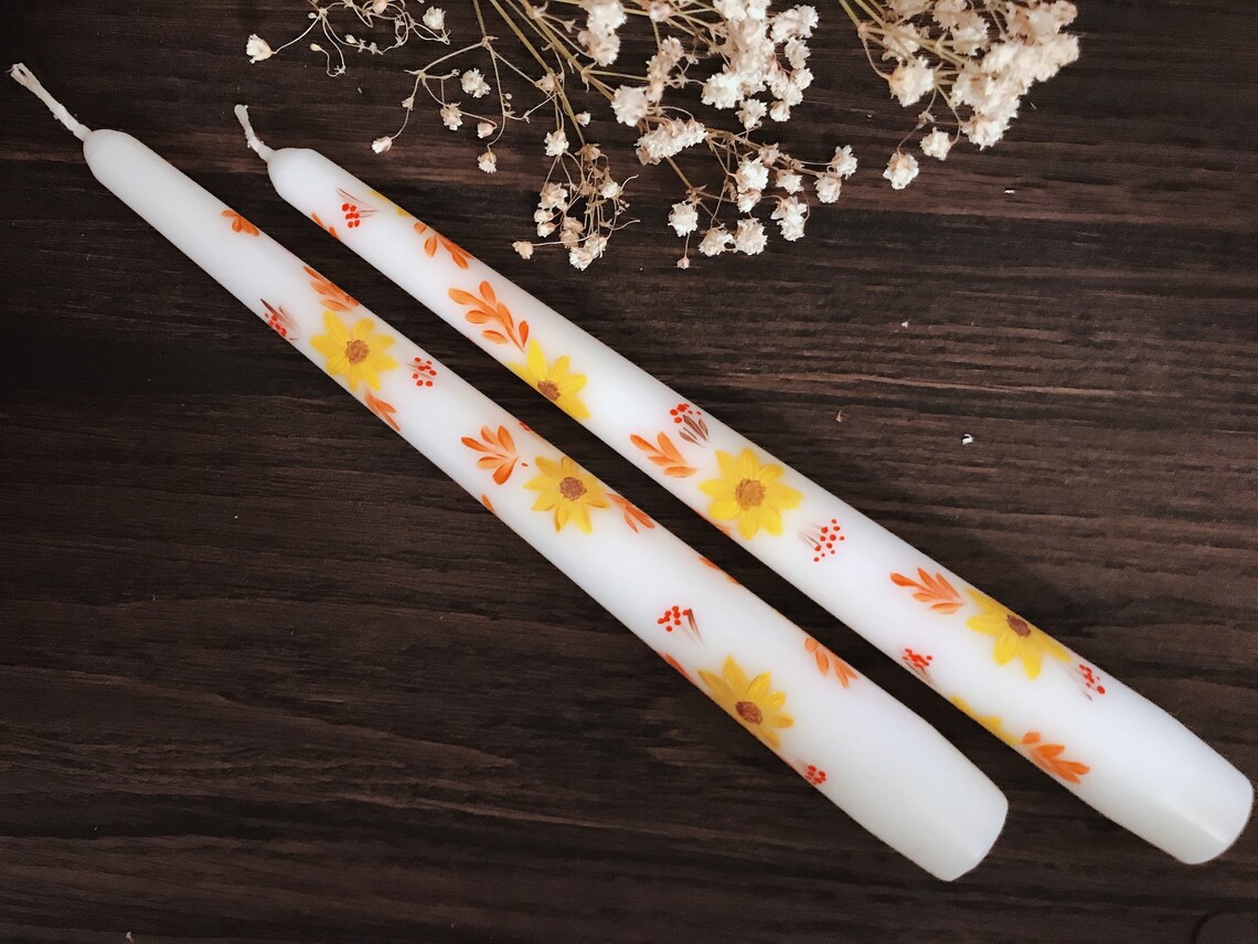 Set of 2 Hand Painted Taper Candles Autumn Taper Candles Etsy