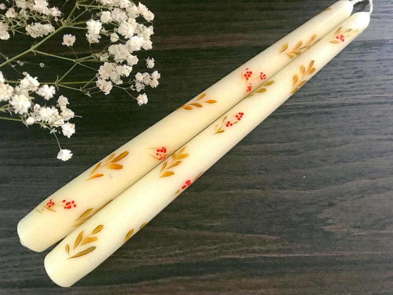 Set of 2 Hand Painted Taper Candles Autumn Taper Candles Etsy