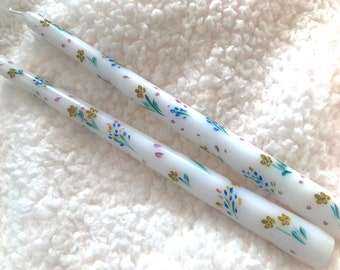 Set of 2 Hand Painted Taper Candles , Floral Taper Candles , Flower Candle, Table Decor