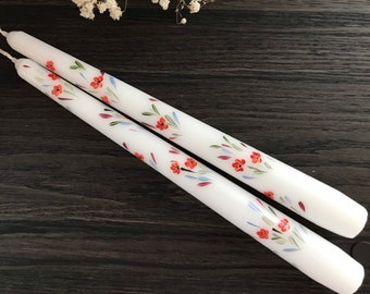 Set of 2 Hand Painted Taper Candles , Autumn Taper Candles , Fall Candle, Table Decor