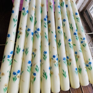 Set of 2 Hand Painted Taper Candles , Floral Taper Candles , Flower Candle, Table Decor image 3