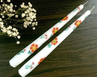 Set of 2 Hand Painted Taper Candles , flower candles, Autumn Taper Candles , Fall Candle, Table Decor.