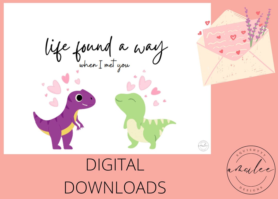 Valentines Day Card | Instant Download | Dinosaur Card | Digital ...