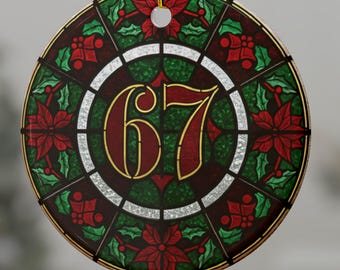 Stained Glass Style 67 Ornament Christmas Gift Funny 67 Ornament Six Seven Stained Glass Ornament Gen Alpha Gift Christmas Tree Decor
