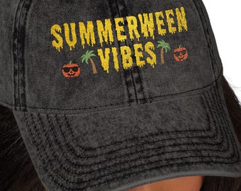 Summerween Vibes Embroidered Hat Vintage Distressed Halloween Summer Baseball Hat Halloween Gift Spooky Summer Cap Halloween Lover Gift Hat