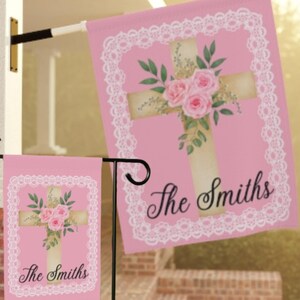 Personalized Easter Garden Flag Custom Spring Yard Decor Coquette Easter Decoration Garden Flag Porch Decor Christian Gift Yard Sign Cross