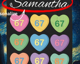 Personalized 67 Valentines Day Candy Heart Blanket Funny Custom 67 Valentine Heart Candy Throw Valentines Gift Gen Alpha Six Seven Blanket
