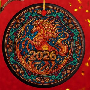 2026 Year Of The Fire Horse Ornament, Stained Glass Style Ceramic Chinese New Year Decoration Gift, Lunar New Year 2026, Spring Festival Gift, Chinese New Year Christmas ornament