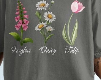Camiseta con tulipán, margarita y dedalera, colores cómodos, sutil camiseta anti Trump FDT, regalo liberal, camiseta de resistencia, camiseta floral FDT para mujer, regalo feminista