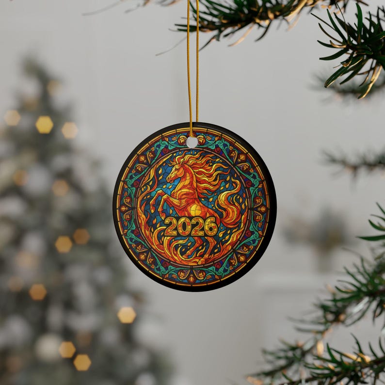 2026 Year Of The Fire Horse Ornament, Stained Glass Style Ceramic Chinese New Year Decoration Gift, Lunar New Year 2026, Spring Festival Gift, Chinese New Year Christmas ornament