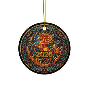2026 Year Of The Fire Horse Ornament, Stained Glass Style Ceramic Chinese New Year Decoration Gift, Lunar New Year 2026, Spring Festival Gift, Chinese New Year Christmas ornament