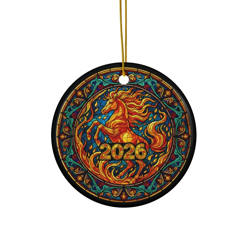 2026 Year Of The Fire Horse Ornament, Stained Glass Style Ceramic Chinese New Year Decoration Gift, Lunar New Year 2026, Spring Festival Gift, Chinese New Year Christmas ornament