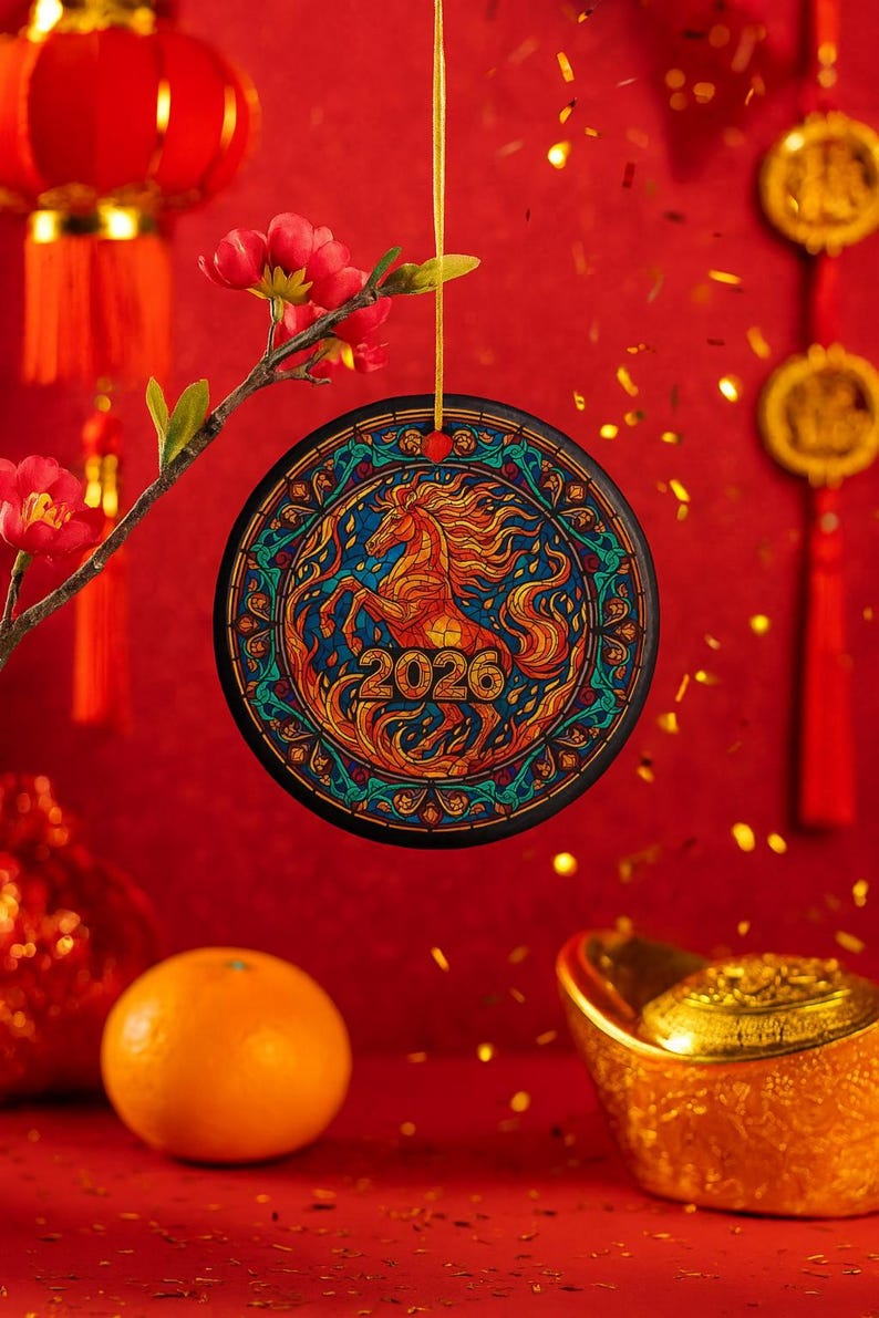 2026 Year Of The Fire Horse Ornament, Stained Glass Style Ceramic Chinese New Year Decoration Gift, Lunar New Year 2026, Spring Festival Gift, Chinese New Year Christmas ornament