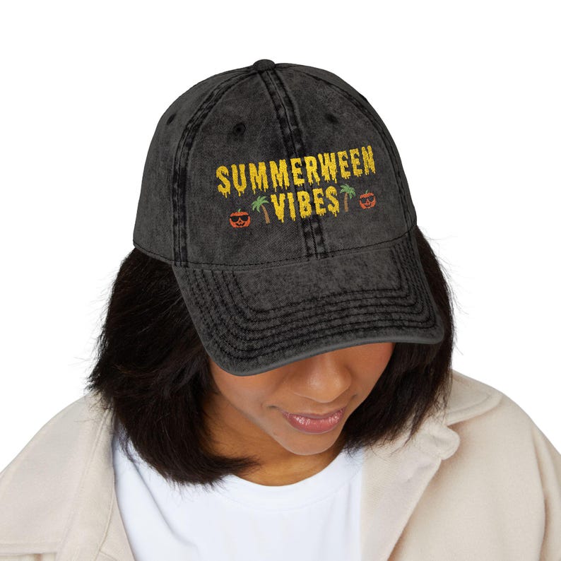 Summerween Vibes Embroidered Hat, Vintage Distressed Halloween Summer Baseball Hat, Halloween Gift, Spooky Summer Cap, Halloween Lover Gift Hat