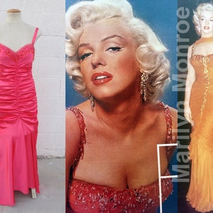 Marilyn Monroe lookalike Peach beaded gown from &#39;Gentlemen Prefer Blondes&#39; Movie, waist approx. 26&quot;