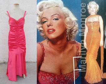 Marilyn Monroe lookalike Peach beaded gown from &#39;Gentlemen Prefer Blondes&#39; Movie, waist approx. 26&quot;
