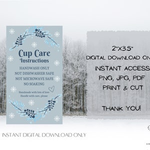 Cup Care Instructions Card Template, Printable Cup Care Instructions, Washing Instructions for the Holiday