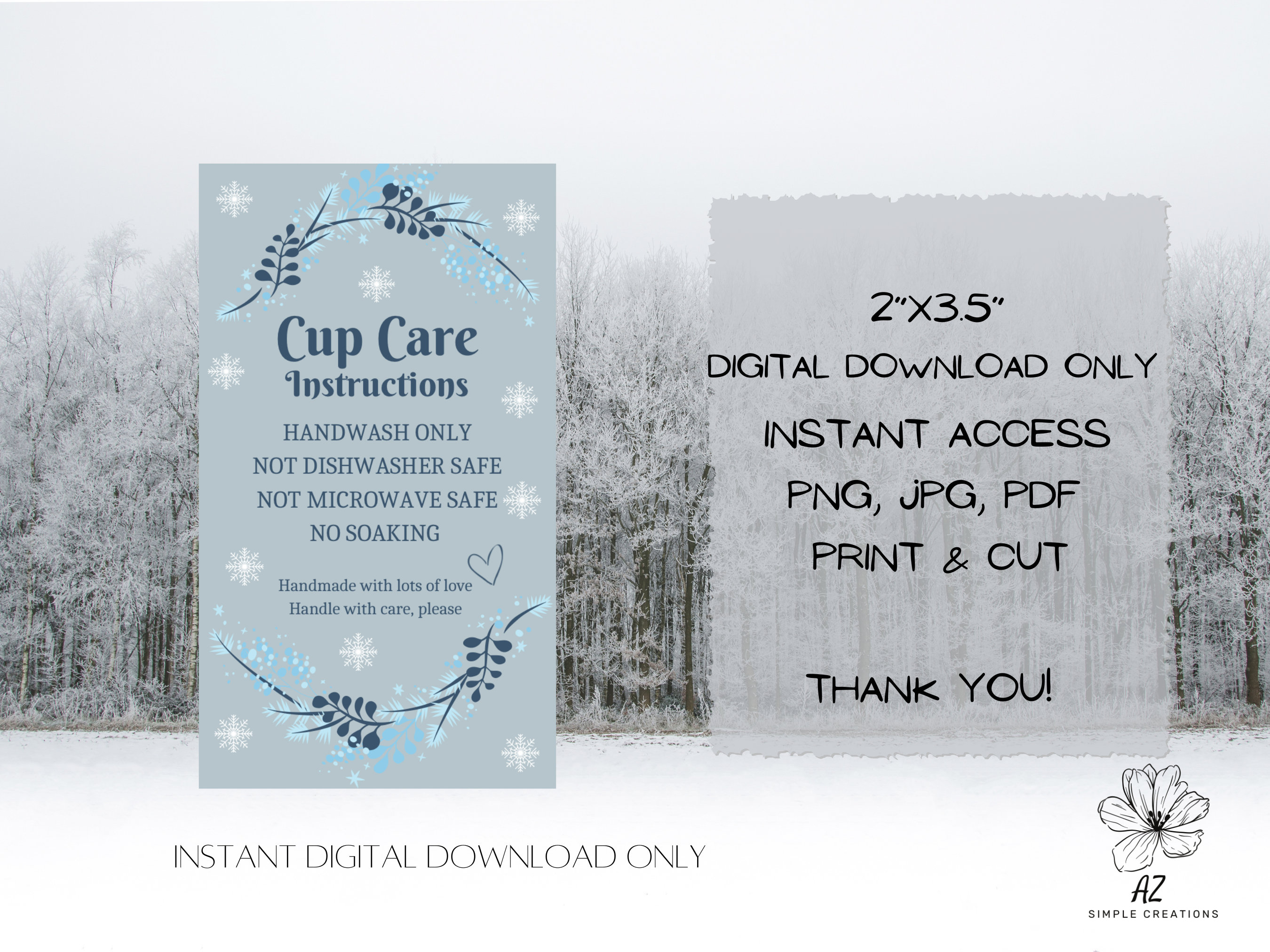 Cup Care Instructions Card Template, Printable Cup Care Instructions ...
