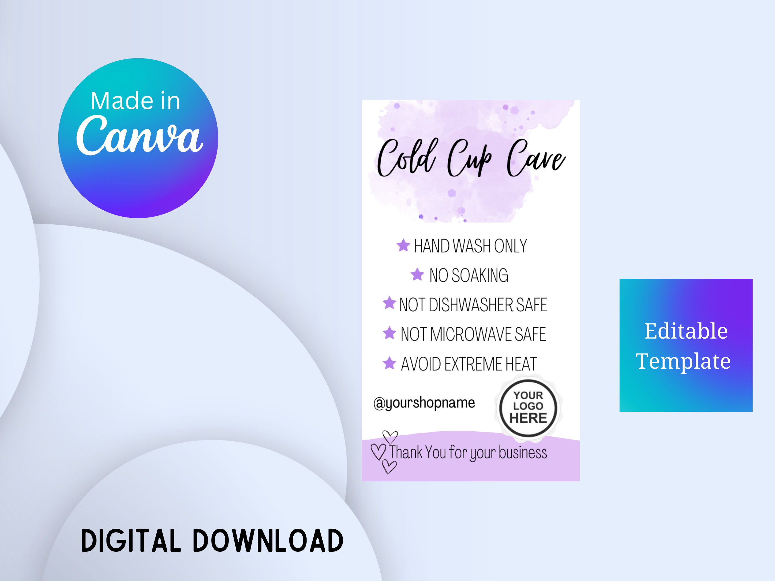 Cold Cup Printable Care Cards - Printable Care Instructions, Print