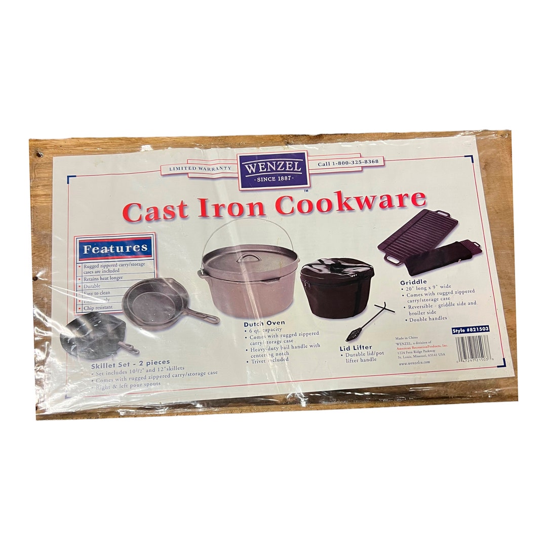 WENZEL Cast Iron Cookware Set Inside Wooden Chest NEW Etsy