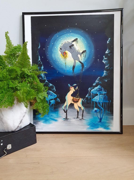 Mushroom Wolf Art Print / Fantasy Art / Cave Full Moon Magic Etsy