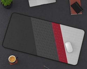 Abstract Gray & Red Desk Mat: Modern Geometric Office Decor