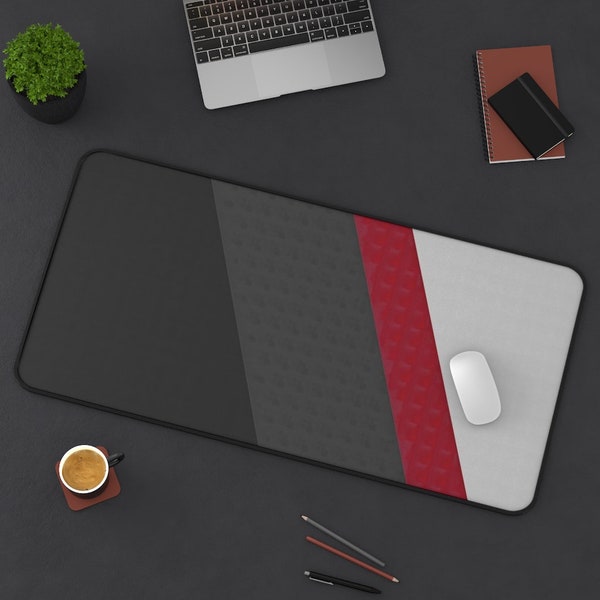 Monochrome Gray Red Abstract Desk Mat, Modern Geometric Office Desk Pad, Extra Large Mouse Pad, XXL Gaming Mouse Pad, Wrist Rest Mouse Pad