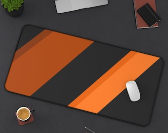 Orange Black Stripe Desk Mat: Modern Abstract Office Decor