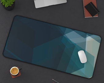 Teal Blue Geometric Desk Mat: Modern Abstract Office Decor