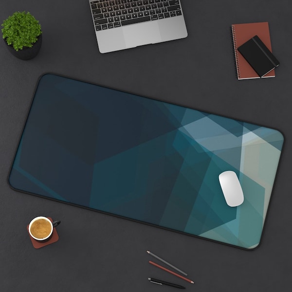 Teal Blue Geometric Abstract Desk Mat, Modern Gradient Office Desk Pad, Extra Large Mouse Pad, XXL Gaming Mouse Pad, Wrist Rest Mouse Pad