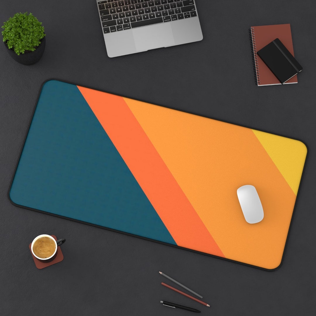Orange Blue Abstract Desk Mat, Gaming Office Modern Gradient Desk Pad