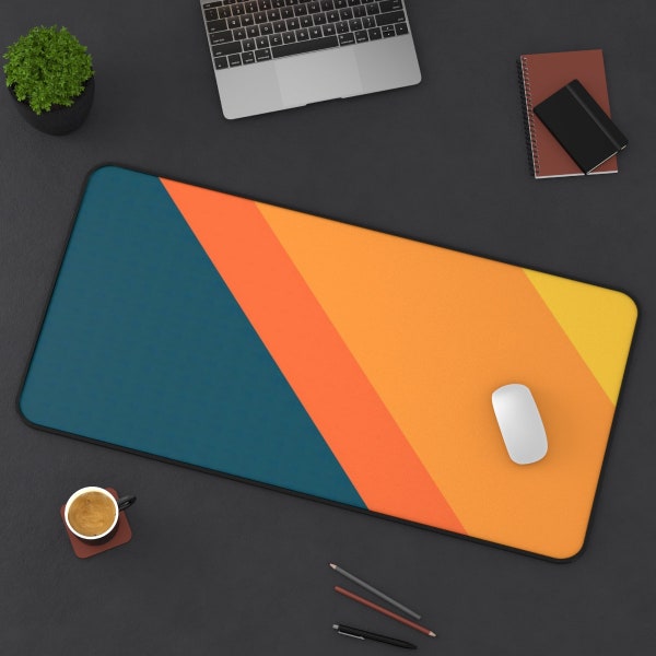 Orange Blue Abstract Desk Mat, Gaming Office Modern Gradient Desk Pad, Striped Extra Large Mouse Pad, XXL Gamer Desk Protector, Wrist Rest